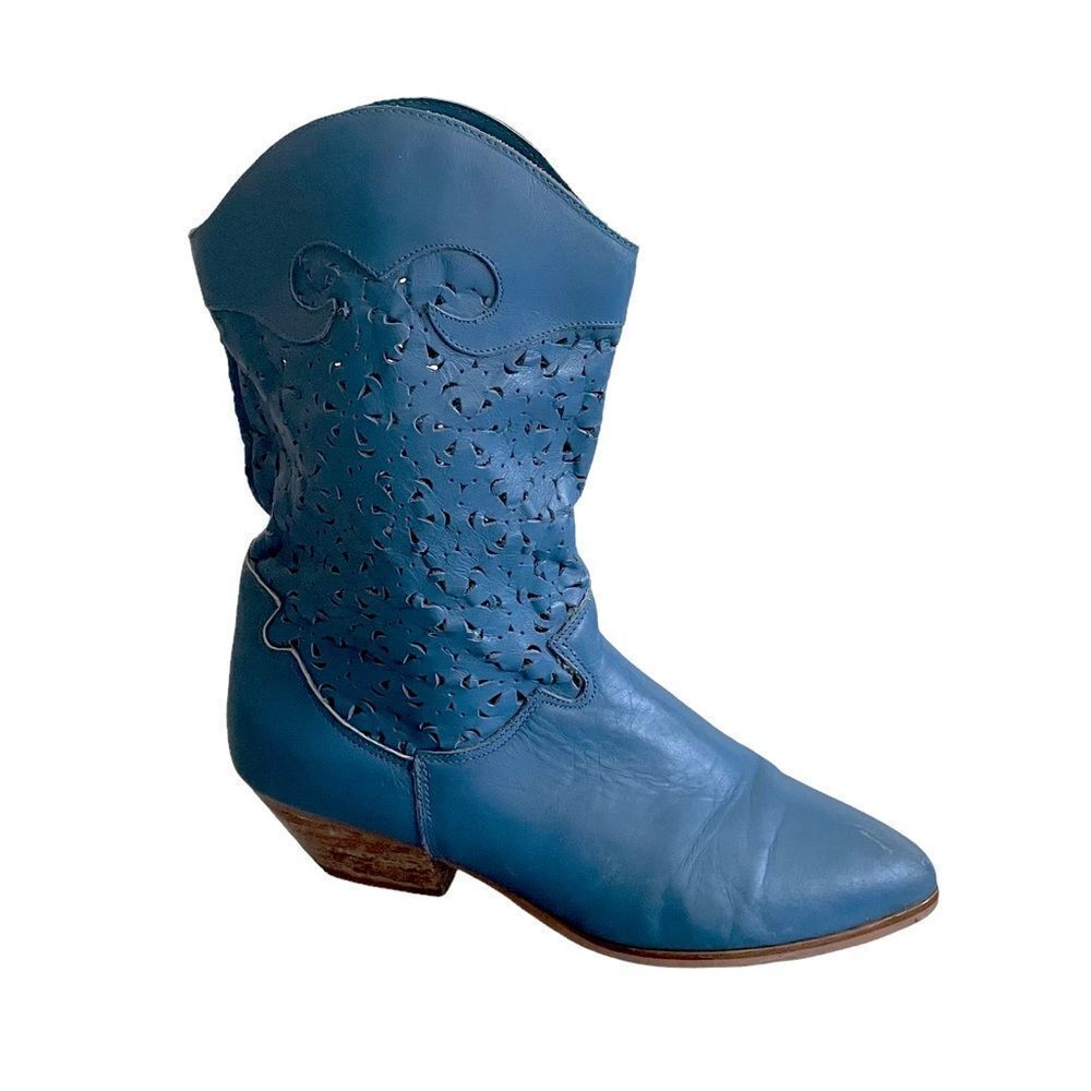 Dingo Blue Leather Cowboy Boots Size 9